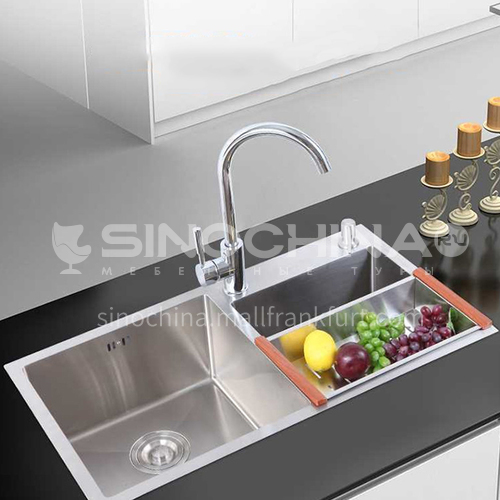 201 stainless steel wire drawing double sink with drain basket WJW-13